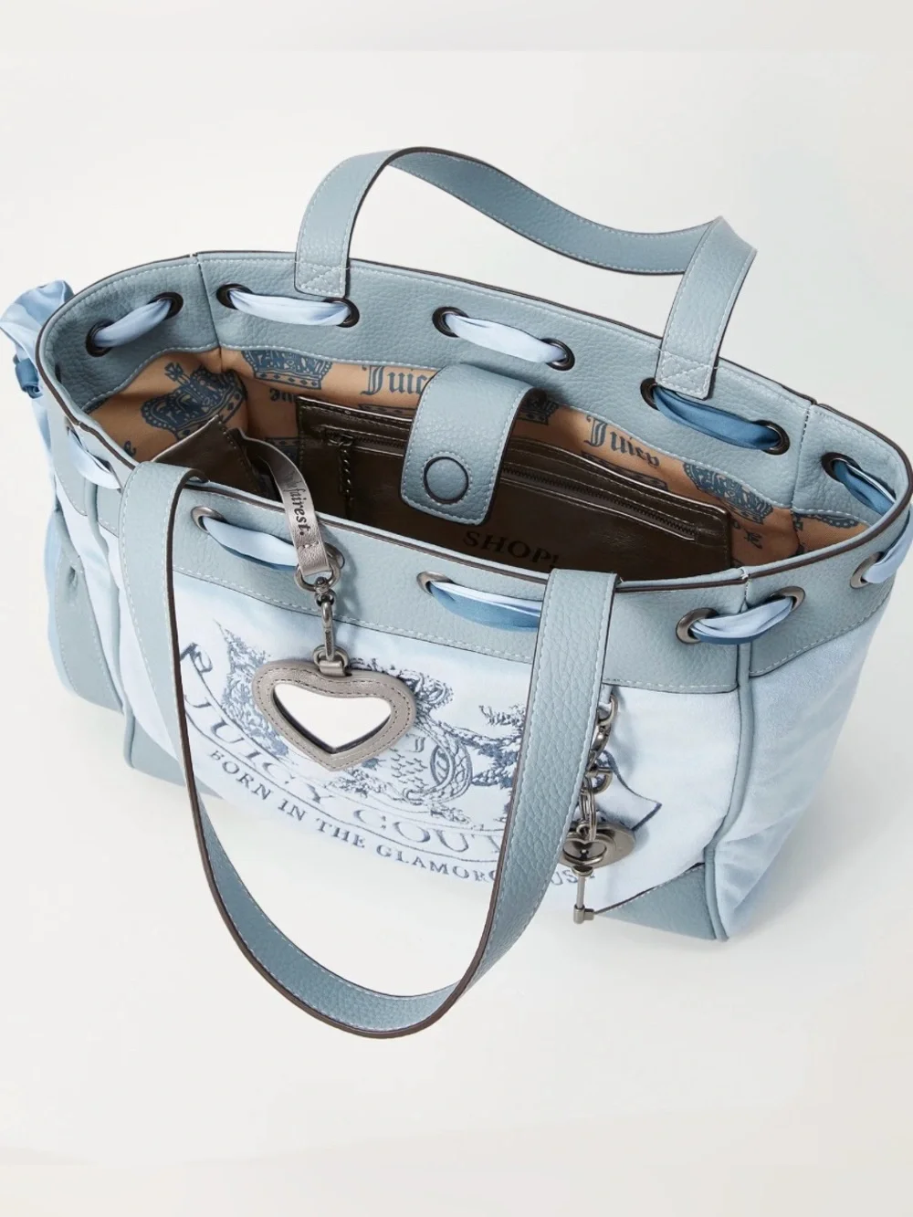 Juicy Couture Daydreamer Shopper Tote Bag in Dusk Blue Velour & Faux Leather